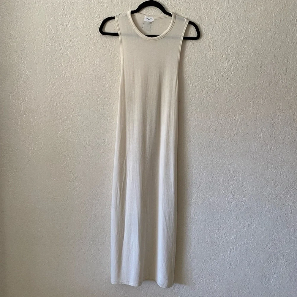 Rag & Bone Sydney Tank Dress Size M Cream Backless Maxi Slits The Row Inspired